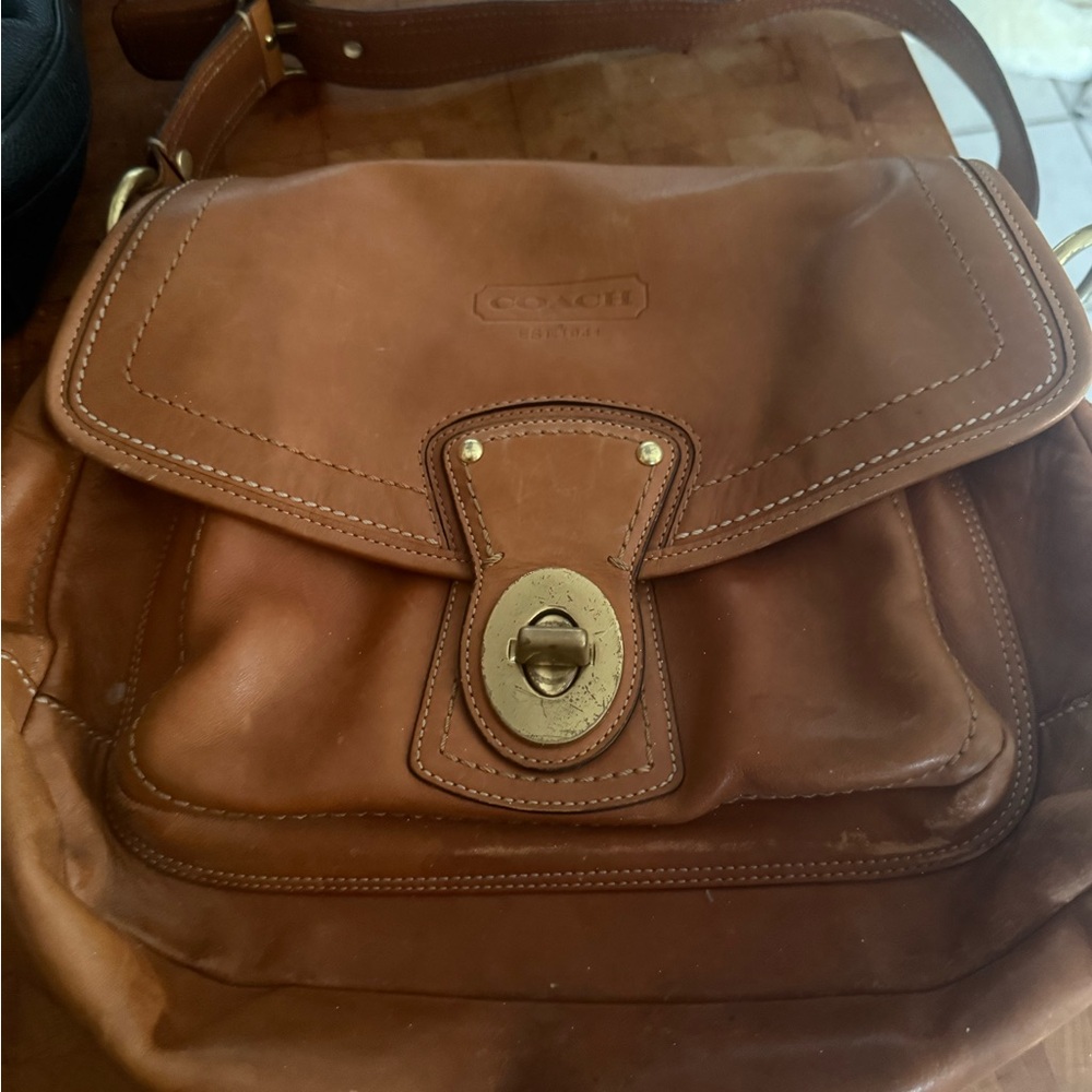 Coach Tan and Blue Leather Tote
